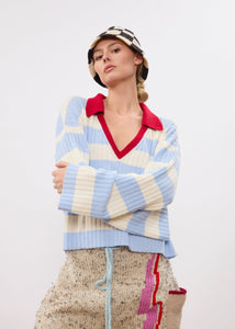 Striped Ribbed Knit Polo - West Channel Rd
