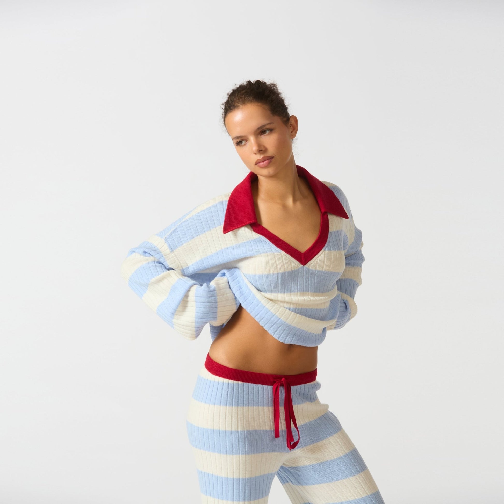 Striped Ribbed Knit Polo - West Channel Rd